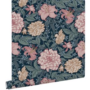 Estahome papel de parede flores vintage azulerosa antigo 53 cm x 10.05 m