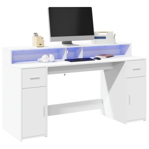 Secretária c/ luzes LED 140x55x91cm derivados de madeira branco
