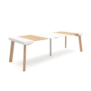 Mesa extensível, 58/302x90x73cm, carvalho e branco, pés de madeira rf3093