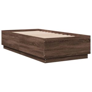 vidaXL estructura cama con luces LED madera roble marrón 90x190 cm
