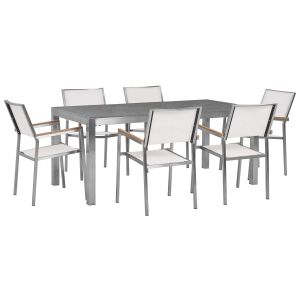 Conjunto de refeição granito, aço inoxidável cinzento grosseto