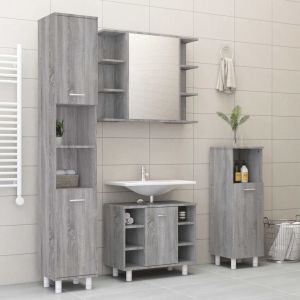 4 pcs conj. Móveis casa de banho derivados madeira cinza sonoma