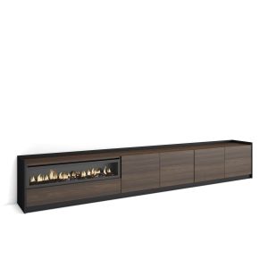 Móvel de tv, 310x37x50cm, carvalho escuro e preto, lareira eléctrica rf4301