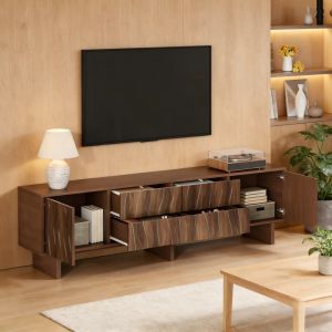 Móvel de tv ondulado 4 gavetas 2 portas castanho 56x180x40cm
