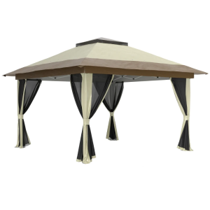 Pérgola de exterior 356x356x280 cm metal e tecido oxford color beige