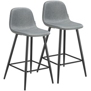 Set de 2 banquetas altos com respaldo e apoio, 45x48x92 cm, cinzento