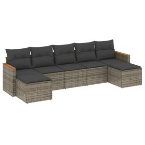 vidaXL set de sofás de jardín 7 piezas con cojines ratán pe gris