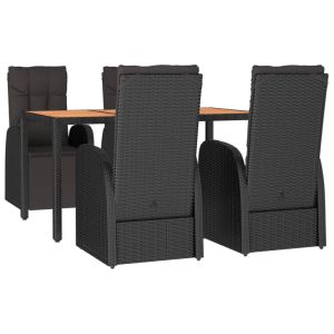 vidaXL juego comedor jardín 5 pzas madera acacia ratán sintético negro