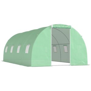 Estufa tipo túnel 600x300x200 cm aço galvanizado e pe color verde Outsunny