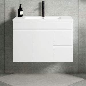 Armário de banheiro e pia urban 80x45cm branco brilhante 2 gavetas suspensa