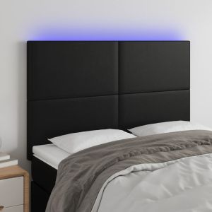 Cabeceira cama c/ LED couro artificial 144x5x118/128 cm preto ptob4542
