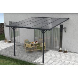 Pérgola de parede alumínio  kleo cinzento 300 x 300cm-telhado policarbonato