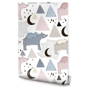 Papel de parede quarto crianças ursos polares montanhas luas