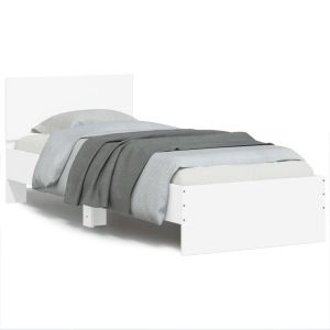 Cama c/ cabeceira e luzes LED 90x190 cm branco