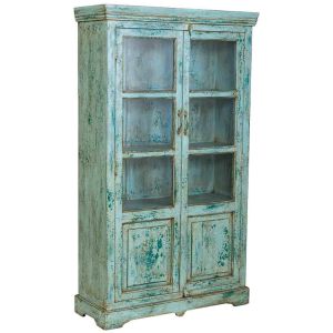 Vitrine de madeira artesanal turquesa 105x40x180h cm