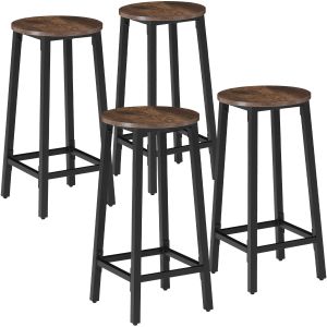 Tectake 4 bancos altos, mdf e aço, estilo industrial, madeira escura