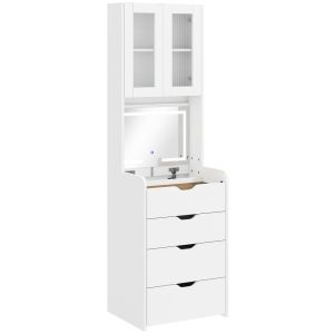 Toucador de maquilhagem 50x40x160 cm mdf, vidro color blanco Homcom