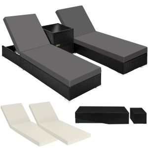Tectake® espreguiçadeira rattan alumínio 5 posições conjunto mesa auxiliar