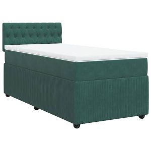 vidaXL cama box spring con colchón terciopelo verde oscuro 100x200 cm