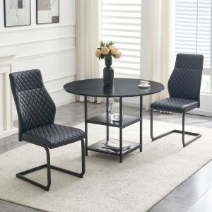 Conjunto mesa e cadeiras jantar redonda 107cm mdf metal preto 2 lugares