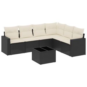 vidaXL set de comedor de jardín 7 pzas y cojines ratán sintético negro
