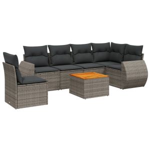 vidaXL set de sofás de jardín 7 piezas con cojines ratán pe gris