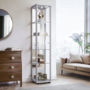 K-möbel vitrine cristal prata 176x37x33 cm com espelho, LED, fechadura