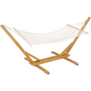 Rede de madeira com tecido macramé "dallas" - 305 x 120 x 123 cm - branco