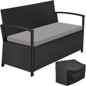 Tectake banco polirattan resistente intempéries arrumação jardim, preto