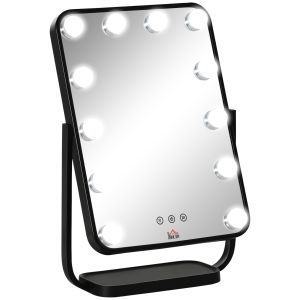 Espelho de maquilhagem metal, vidro e abs preto 32.8x11x47.4 cm