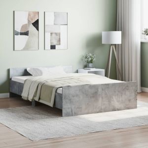 Cama c/ painéis de cabeceira e pés cinza cimento