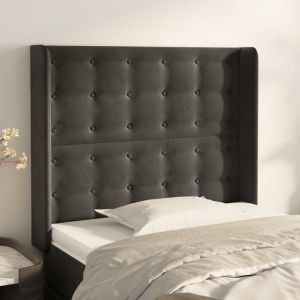 Cabeceira cama c/ abas veludo 93x16x118/128 cm cinzento-escuro ptob4544
