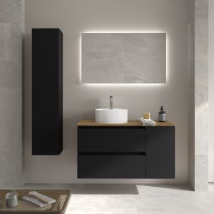 Móvel bequia 90cm + coquete 1 porta lateral reversível+ pia | preto