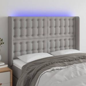 Cabeceira cama c/ luzes LED tecido 147x16x118/128cm cinza-claro ptob5068