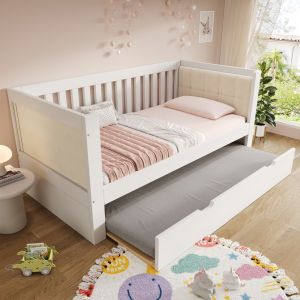 Cama de madeira 90x200cm com cama auxiliar – branco