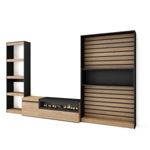 Móveis tv, 320x35x186cm, carvalho e preto, lareira eléctrica rf2595