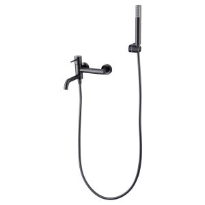 Misturador banheira e chuveiro preto gun metal em latão com tubo PVC 180 cm