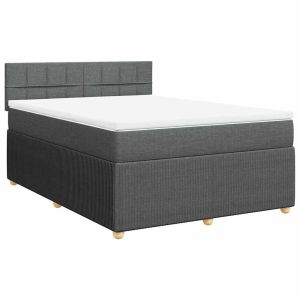 vidaXL cama box spring con colchón tela gris oscuro 140x200 cm