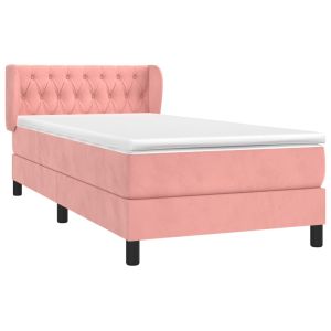 vidaXL cama box spring con colchón terciopelo rosa 90x200 cm