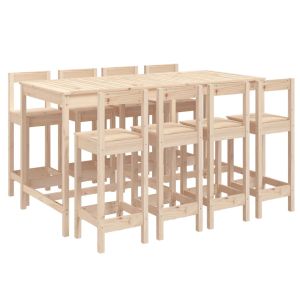 vidaXL set de mesa y taburetes altos jardín 9 pzas madera maciza pino
