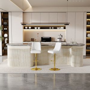 Banco alto elevatório giratório em pu branco e metal dourado conjunto de 2