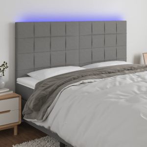 Cabeceira de cama c/ LED tecido 160x5x118/128 cm cinza-escuro ptob7870