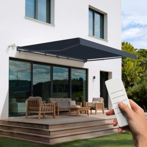 Fazzio 5x3m toldo semi-cassete motorizado cinza - lona premium 320 g/m²