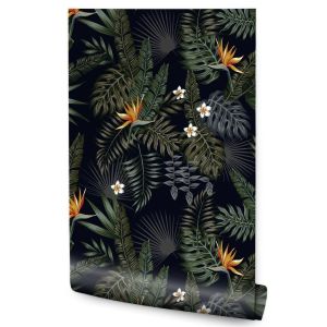 Papel de parede folhas tropicais flores natureza para sala de estar