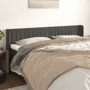 Cabeceira de cama c/ abas veludo 183x16x78/88cm cinzento-escuro ptob9906