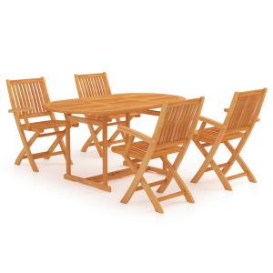 Conjunto de jantar de jardim 5 peças em madeira de teca maciça