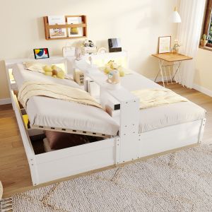 Sofá cama 90/180x200cm com arrumação LED e tomadas mdf – branco
