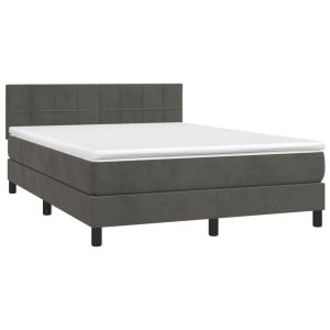 vidaXL cama box spring con colchón terciopelo gris oscuro 140x190 cm