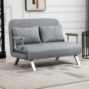 Sofá-cama 2 lugares reclinável com almofadas cinzento claro