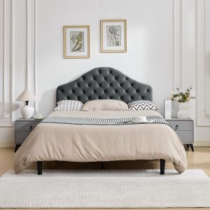 Cama estofada veludo 140x200cm cabeceira ajustável cinza